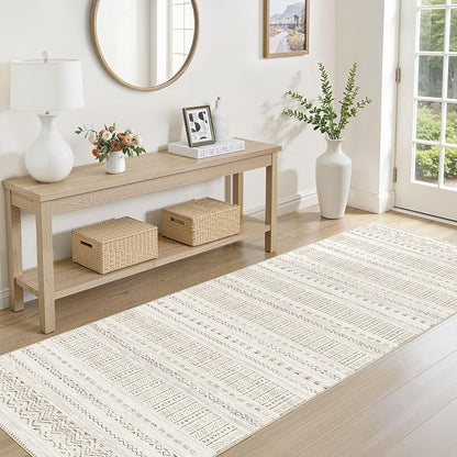 cotiled Hallway 2.6x8 Runner Rugs Washable Boho Rug Brown/Cream | Stain - Image 3