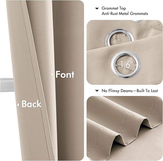 MIULEE Blackout Curtains for Bedroom 2 Panels 40 x 54 Inch Long Taupe | Thermal - Image 4