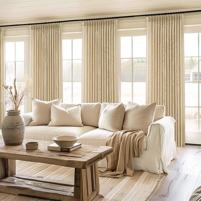 Topfinel 84 Inches Long Pinch Pleated Semi Sheer Curtains, Natural Linen - Image 5