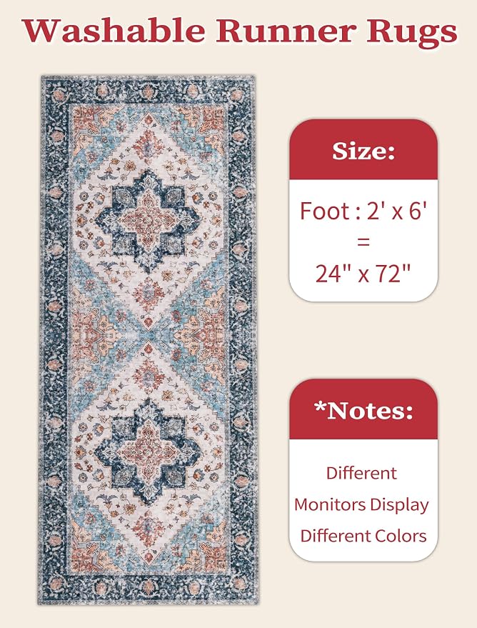 SERISSA 2x6 Washable Non Slip Boho Runner Rug - Image 2