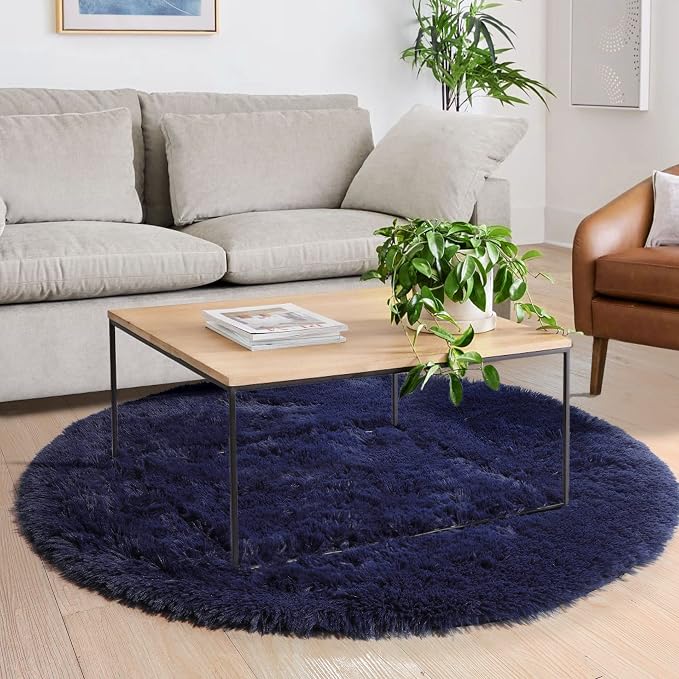 Amdrebio Dark Navy Blue Large Round Circle Rug 6Ft - Image 3