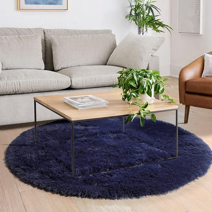 Amdrebio Dark Navy Blue Large Round Circle Rug 6Ft - Image 3