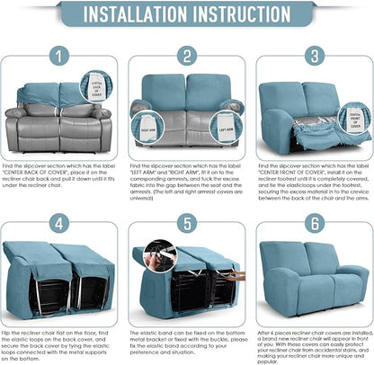TAOCOCO Recliner Loveseat Slipcover, 6 Pieces Dual Recliner Sofa Covers - Image 6