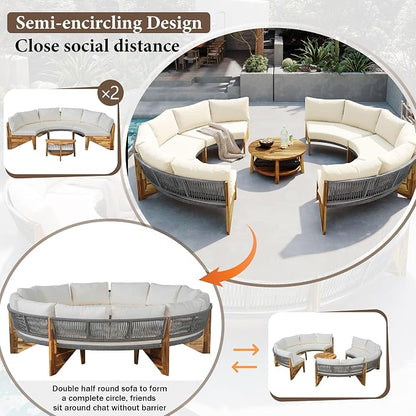 VilroCaz 3-Piece Outdoor Patio Furniture Sectional Sofa Set, 2 Semi-Circle Sofas - Image 5