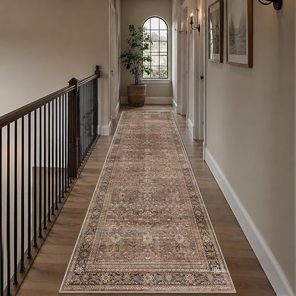 Schweek 3x10 Hallway Runner Washable Non Slip Vintage Brown Kitchen Rug | by Schweek