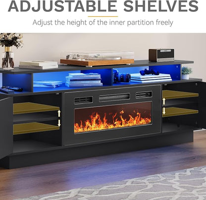 DWVO 70'' TV Stand with 36" Electric Fireplace, Entertainment Center with LED - Image 4