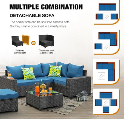 JOYURE 6 Pieces Patio Furniture Set All-Weather Outdoor Wicker Sectional - Image 7