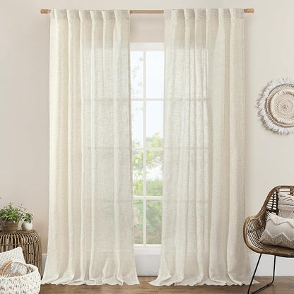 Natural Linen Blended Curtains for Living Room 120 Inch Semi Sheer | Light by LAMIT