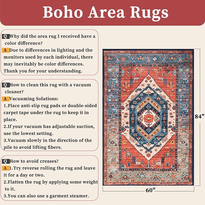 SERISSA 5x7 Washable Non Slip Boho Area Rug - Image 2