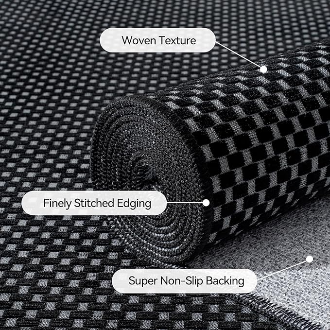 Hallway Runner Rug Extra Long Kitchen Runner Washable Black 2x8 ft | Boho Woven - Image 5