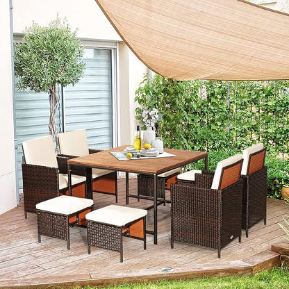 Tangkula 9 Pieces Patio Acacia Wood Table and Chairs Set by TANGKULA