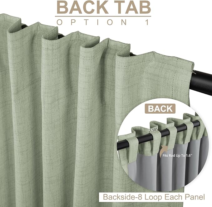 Faux Linen Total Blackout Sliding Door Curtains 84 Inches Long, Sage Green | - Image 3
