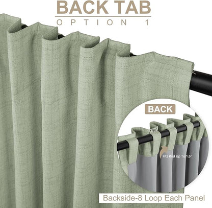 Faux Linen Total Blackout Sliding Door Curtains 90 Inches Long, Sage Green | - Image 3