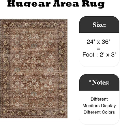 2x3 Brick Red Vintage Floral Washable Area Rug - Image 2