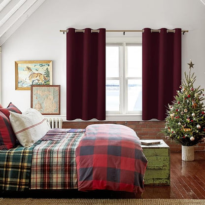Short Blackout Curtains for Bedroom, Burgundy 38 x 54 Inch 2 Panels | Thermal - Image 6
