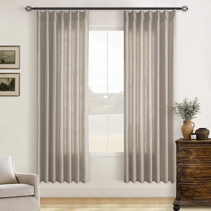 Burlywood Birch 72 Inch Pinch Pleated Linen Semi Sheer Curtains 2 Panels | by Twodrapes