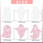 Halloween Ghost Cupcake Decoration 24Pcs Ghost Cupcake Toppers Double Sided Glitter White Pink Halloween Birthday Baby Shower Supplies for Ghost Boo Theme Party Cake Decor