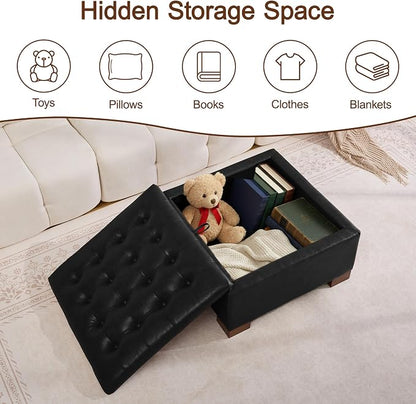 WUTUTUEE 30" Faux Leather Square Storage Ottoman - Image 7
