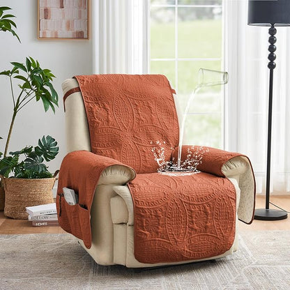 Orange Quilted TV Recliner Covers, Waterproof Medium Recliner Chair Covers - Image 2