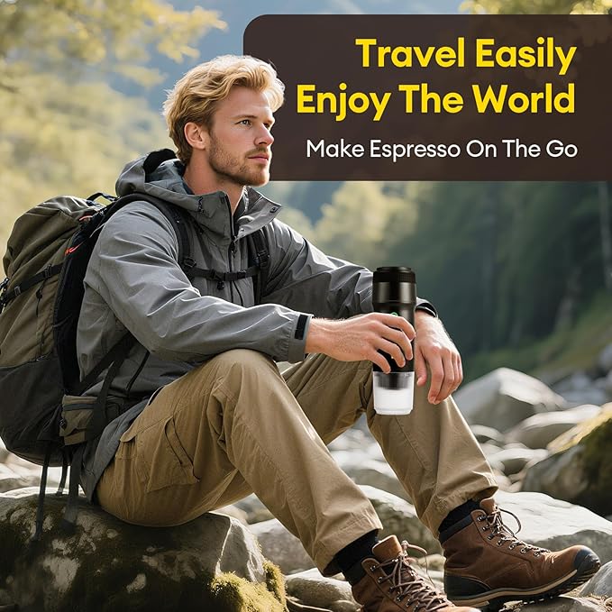 3 In 1 Portable Coffee Maker for Travel, 20 Bar Portable Espresso Machine with USB,Travel Coffee Maker Self-Heating, Compatible with Ground Coffee & Capsule for Hiking,Office,RV（Upgrade）