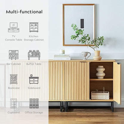 EYYTHUNG Fluted Cabinets with Storage Set of 2, Sideboard Buffet Cabinet with - Image 7