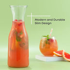 JoyJolt Glass Carafe with Lid, Set of 3 – 1 Liter Glass Pitcher for Mimosa Bar, Water, Iced Tea, Juice, Wine, Lemonade, Milk – Dishwasher Safe Beverage Drink Dispensers for Brunch, Parties