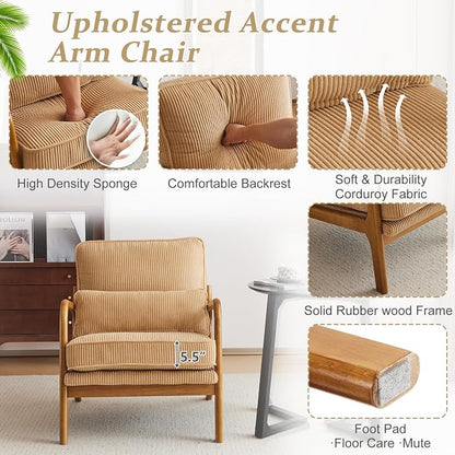 VINGLI Upgraded Premium Corduroy Accent Chair, Upholstered Arm Chair, Solid - Image 5