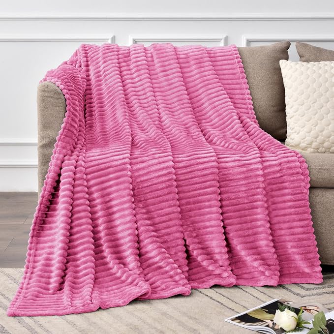 BEDELITE Ribbed Jacquard Hot Pink Fleece Twin Blanket - Image 2