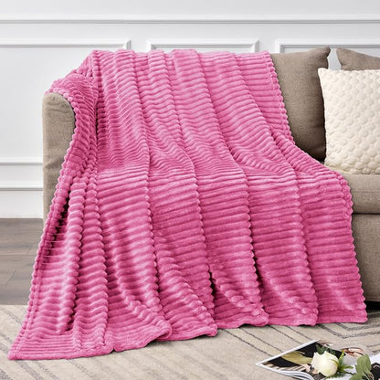 BEDELITE Ribbed Jacquard Hot Pink Fleece Twin Blanket - Image 2