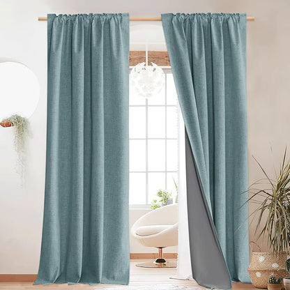 NICETOWN Full Blackout Skylark Blue Linen Curtains 102" Length - Image 2