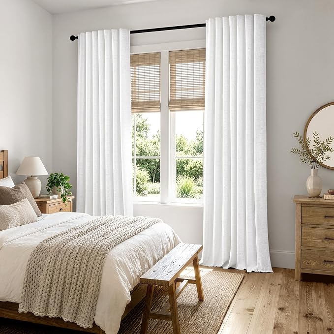 MIULEE 100% Blackout Linen Curtains 42 x 63 Inch Bright White 2 Panels | - Image 8