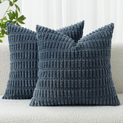 MIULEE Corduroy Decorative Throw Pillow Covers 18x18 Blue Pack of 2 | Soft Boho by MIULEE