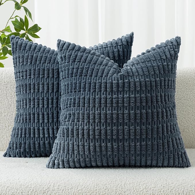 MIULEE Euro Sham Corduroy Decorative Throw Pillow Covers 24x24 Blue | Pack of 2 by MIULEE