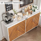4 EVER WINNER Coffee Bar Cabinet with 4 Doors, Sideboard Buffet Cabinet with Storage, Walnut Buffet Cabinet with Storage with Adjustable Shelves for Kitchen,Living Room,White