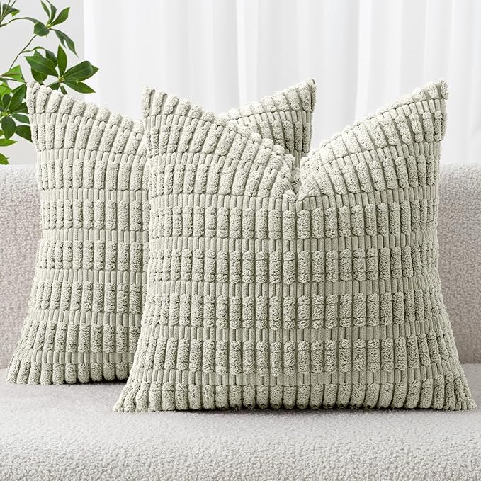 MIULEE Euro Sham Corduroy Decorative Throw Pillow Covers 24x24 Light Green | by MIULEE