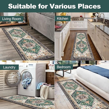 Yamaziot Washable Runner Rug, 2x6 Non-Slip Boho Vintage Hallway Kitchen Rug | - Image 8