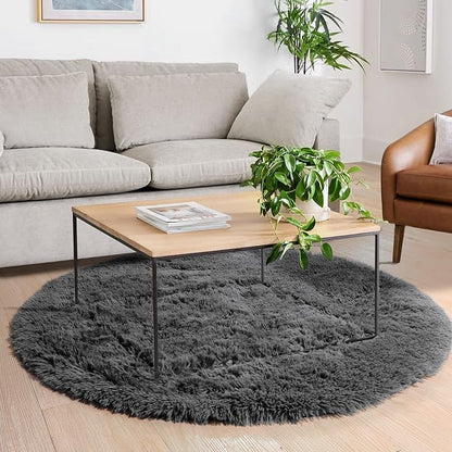 Amdrebio Grey Round Fluffy Area Rug 5Ft - Image 7