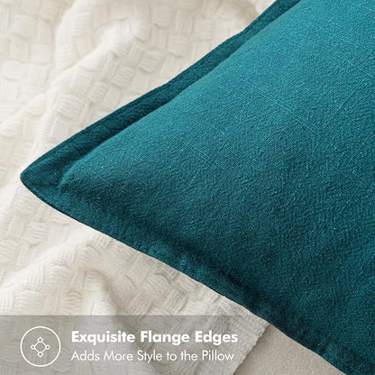 MIULEE Decorative Linen Pillow Covers 18x18 Inch Teal Blue | Boho Farmhouse​ - Image 2