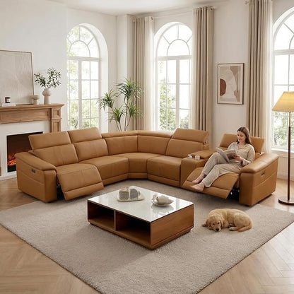 Power Recliner Sectional Sofa, L-Shaped Living Room Furniture Set, Light Brown by GEBADOL