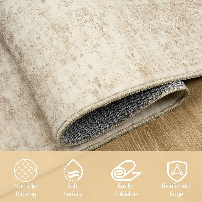 Aelenmu 10x14 Area Rugs for Living Room Washable Dining Room Beige | Modern - Image 4