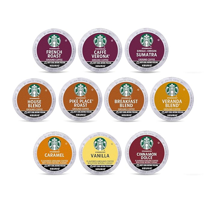 Starbucks K-Cup Coffee Pods, Light, Medium, Dark Roast & Flavored Variety Pack for Keurig Brewers, 1 box (40 pods total)