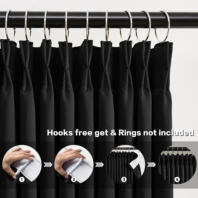 72 Inch Wide Black Pinch Pleated Curtains 72 x 90, Thermal Insulated Noise - Image 2