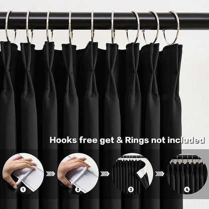 72 Inch Wide Black Pinch Pleated Curtains 72 x 90, Thermal Insulated Noise - Image 2