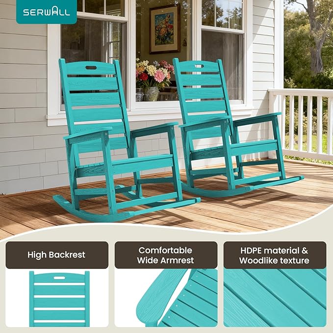 SERWALL Outdoor Rocking Chair Set of 4, Oversized HDPE Patio Rocking Chair - Image 9