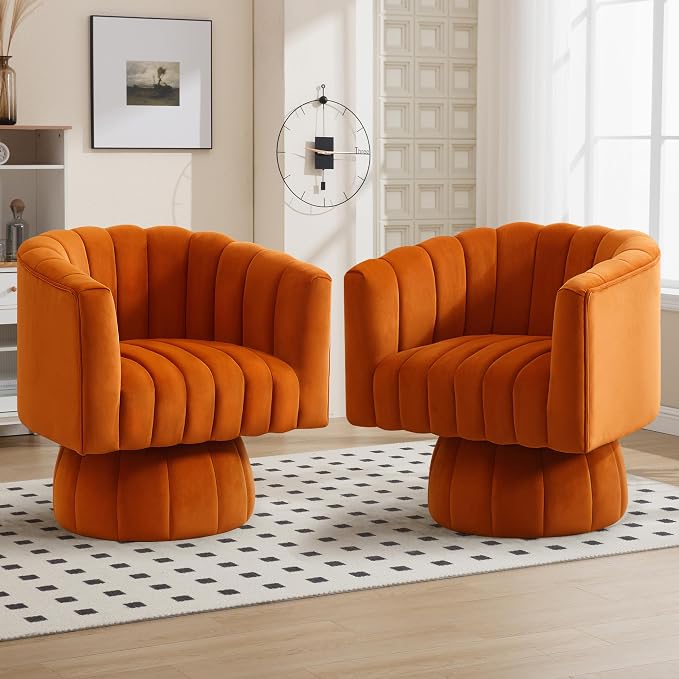 Swivel Accent Barrel Chair, Cute Comfy Small Round 360° Arm Chair, Velvet Sofa - Image 7
