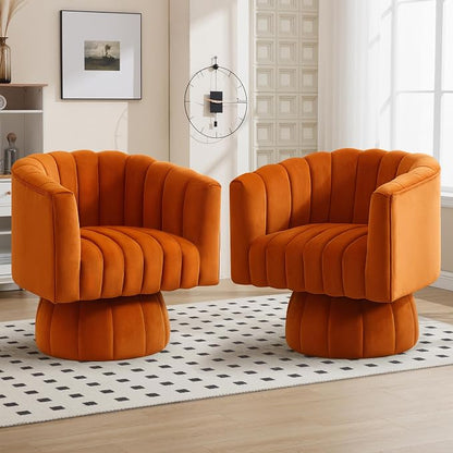 Swivel Accent Barrel Chair, Cute Comfy Small Round 360° Arm Chair, Velvet Sofa - Image 7