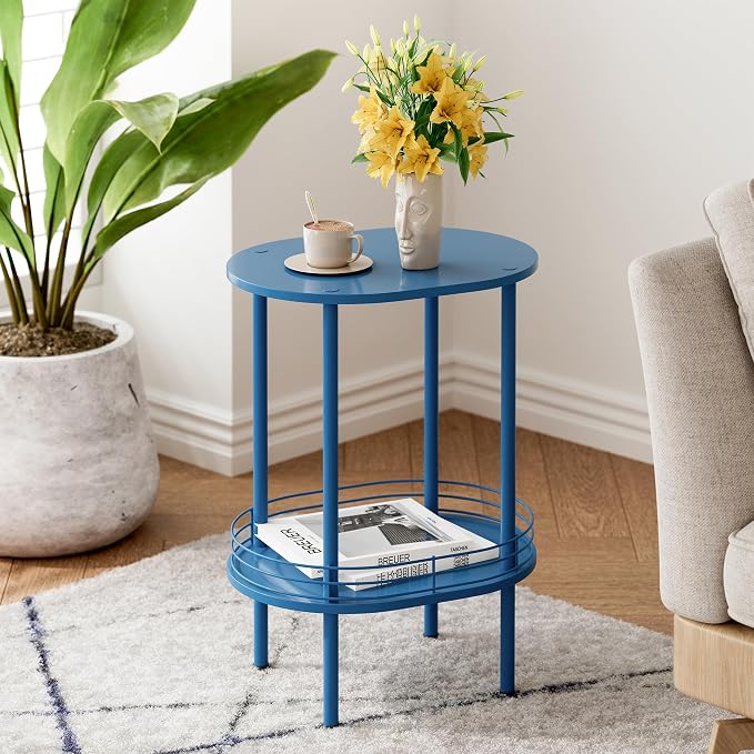 DGSANDGO Blue Side Table Set of 2, Side Tables Living Room, 2-Tier Nightstand - Image 5