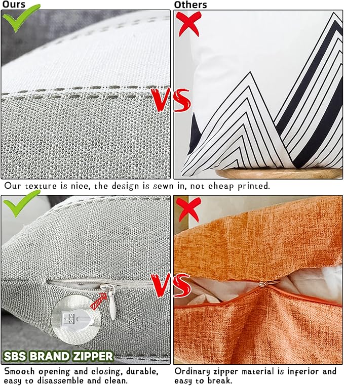 AmHoo Pack of 2 Farmhouse Stripe Check Throw Pillow Covers Set Case Cotton - Image 5