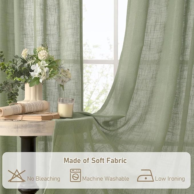 Semi Sheer Linen Curtains 40 Inch Length - Image 8