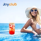 Joyclub Glass Cups with Bamboo Lids and Straws 4 Set 16 oz Reusable Iced Coffee Cup Beer Can Drinking Jars for Smoothie Whiskey Boba Soda Tea Gift